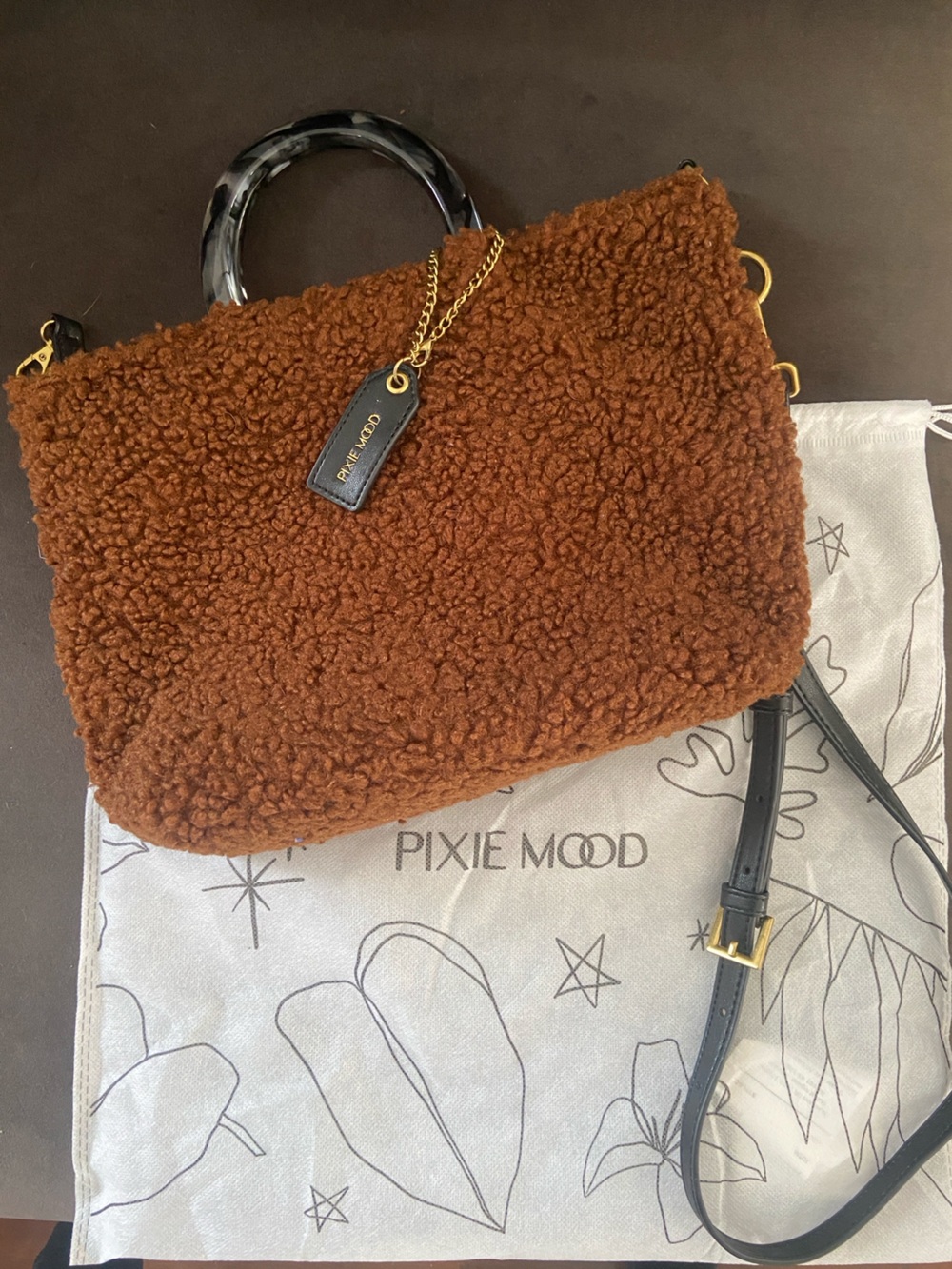 Pixie Mood Brown Sherpa Dumpling Shoulder Bag